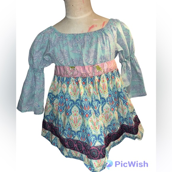Matilda Jane Secret Fields Paisley Petals Pink Aqua Tunic Dress Girl’s s… - Picture 3 of 5
